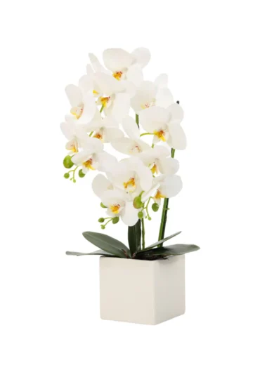 Orquídea Blanca Artificial en Maceta Decorativa - Image 3