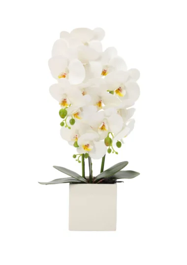 Orquídea Blanca Artificial en Maceta Decorativa - Image 2